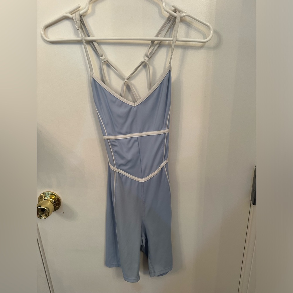 YLLW the label BREATHE SHORT ONESIE — SOUL BLUE, size small
